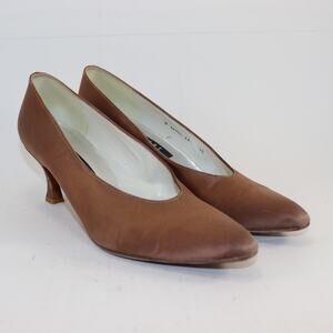 Vintage Stuart Weitzman Brown Satin Pumps – Size 9.5AA, Kitten Heel
